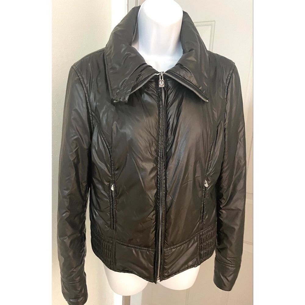Belstaff Black Shiny Bomber Puffer Women’s Jacket Side Zip Pockets SZ IT44 US 12